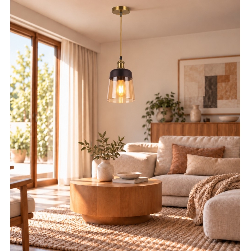 BRILAGI - Suspension LED sur câble RETRO GLASS 1xE27/60W/230V Ø 15,5 cm doré/beige fumé