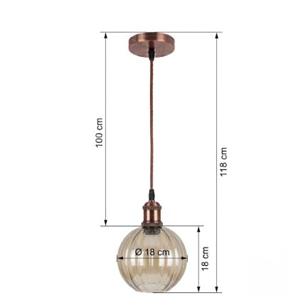 BRILAGI - Suspension LED sur câble RETRO GLASS 1xE27/60W/230V diam. 18 cm cuivré / brun fumé