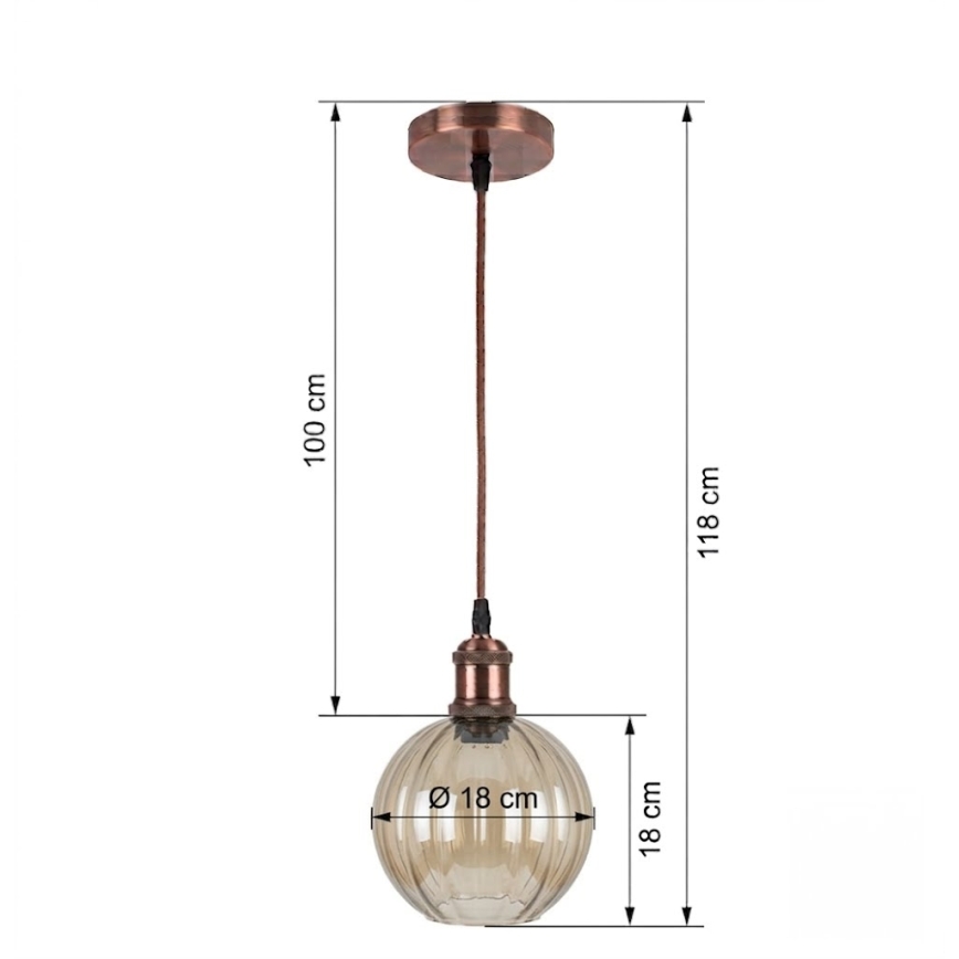 BRILAGI - Suspension LED sur câble RETRO GLASS 1xE27/60W/230V diam. 18 cm cuivré / brun fumé