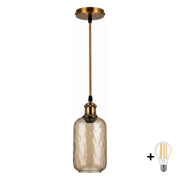 BRILAGI - LED suspension sur câble RETRO GLASS 1x E27/60W/230V Ø 14 cm doré/brun fumé