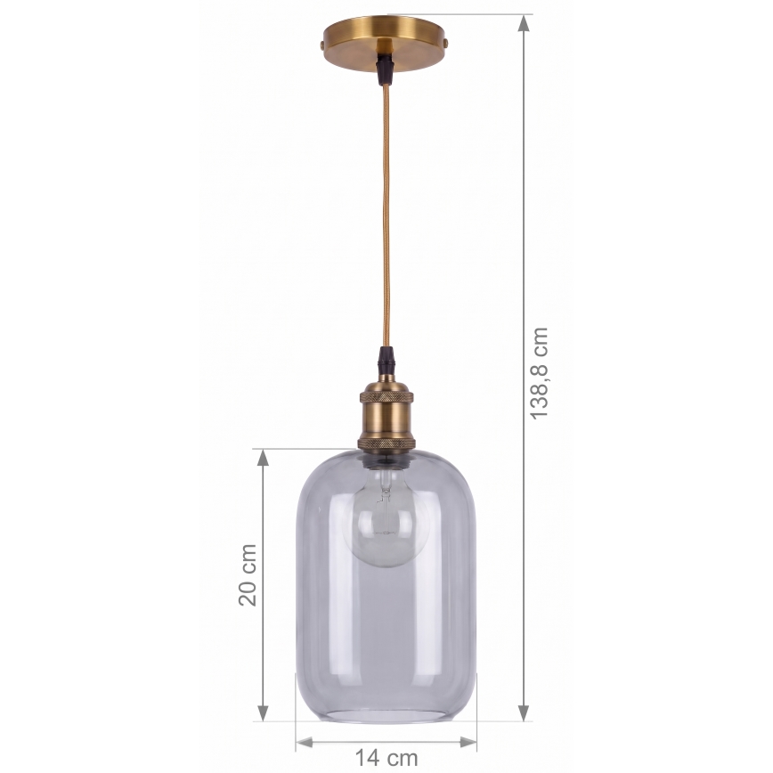 BRILAGI - LED Suspension sur câble RETRO GLASS 1xE27/60W/230V Ø 14 cm doré/gris fumé