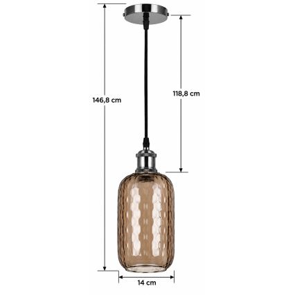 BRILAGI - Lustre LED sur câble RETRO GLASS 1xE27/60W/230V Ø 14 cm noir/brun fumé