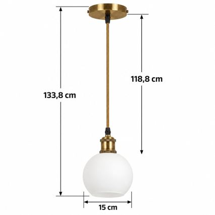 BRILAGI - LED Suspension sur câble RETRO GLASS 1xE27/60W/230V Ø 15 cm doré/blanc