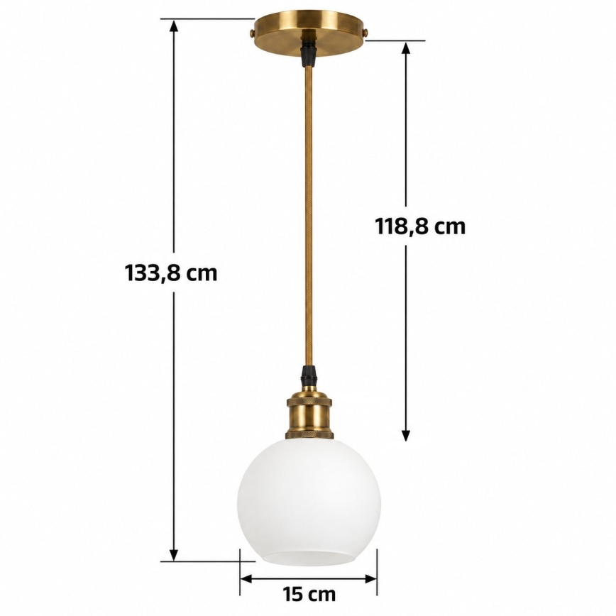 BRILAGI - LED Suspension sur câble RETRO GLASS 1xE27/60W/230V Ø 15 cm doré/blanc