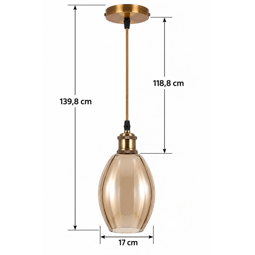 BRILAGI - Suspension LED sur câble RETRO GLASS 1xE27/60W/230V Ø 17 cm doré/beige fumé