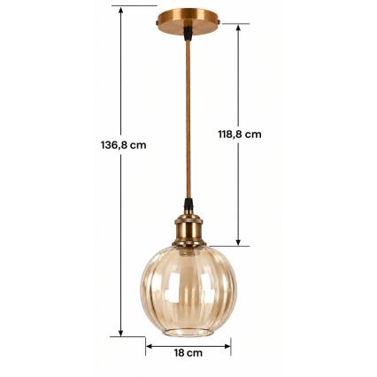 BRILAGI - Suspension LED sur câble RETRO GLASS 1xE27/60W/230V Ø 18 cm doré/brun fumé
