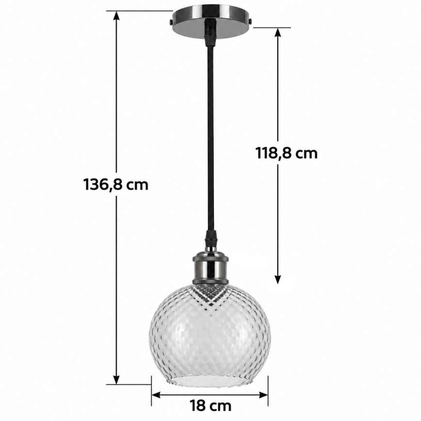 BRILAGI - LED suspension sur câble RETRO GLASS 1xE27/60W/230V Ø 18 cm noir/gris fumé