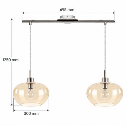 BRILAGI - Suspension LED sur câble RETRO GLASS 2xE27/60W/230V chrome mat/beige fumé