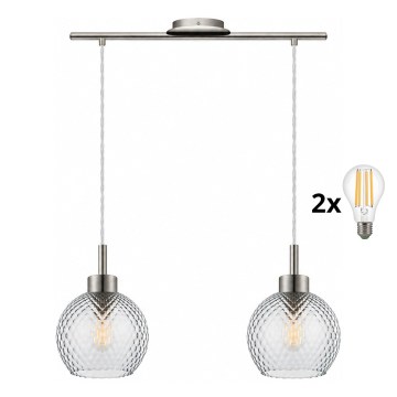 BRILAGI - LED suspension sur câble RETRO GLASS 2xE27/60W/230V chrome mat/gris fumé