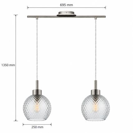 BRILAGI - LED suspension sur câble RETRO GLASS 2xE27/60W/230V chrome mat/gris fumé