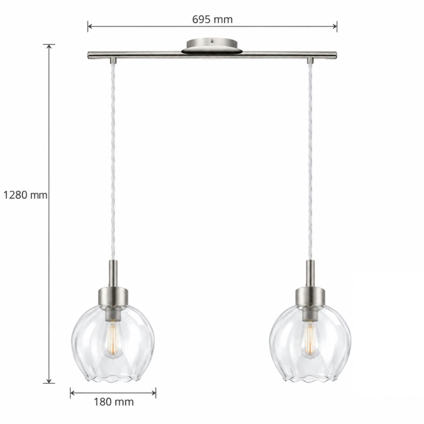 BRILAGI - LED suspension sur câble RETRO GLASS 2xE27/60W/230V chrome mat/transparent