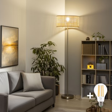 Brilagi - LED vloerlamp CERIA 1xE27/40W/230V Ø 40 cm bamboe/mat chroom