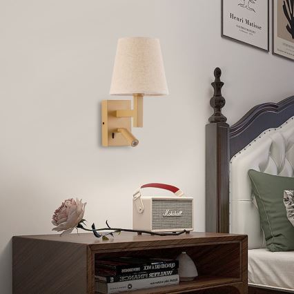 Brilagi - LED Wandlamp DEYA 1xE14/40W/230V + LED/3W linnen/goud