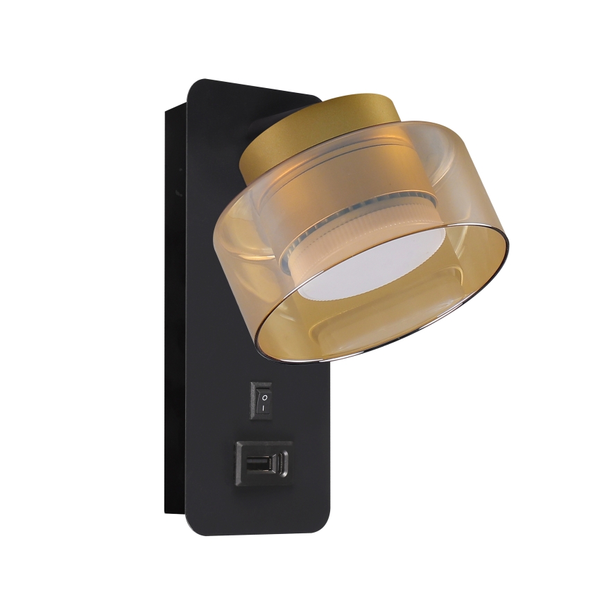 Brilagi - LED Wandlamp met USB-poort AURA LUX 1xGX53/30W/230V zwart/goud