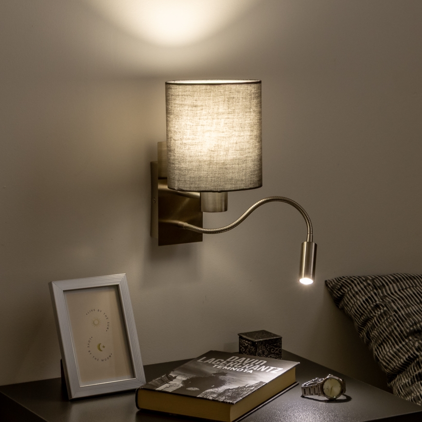 Brilagi - LED Flexibele wandlamp NUBILA 1xE27/25W/230V + LED/3W mat chroom/antraciet