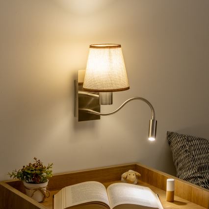 Brilagi - LED Flexibele wandlamp NUBILA 1xE27/25W/230V + LED/3W mat chroom/bruin