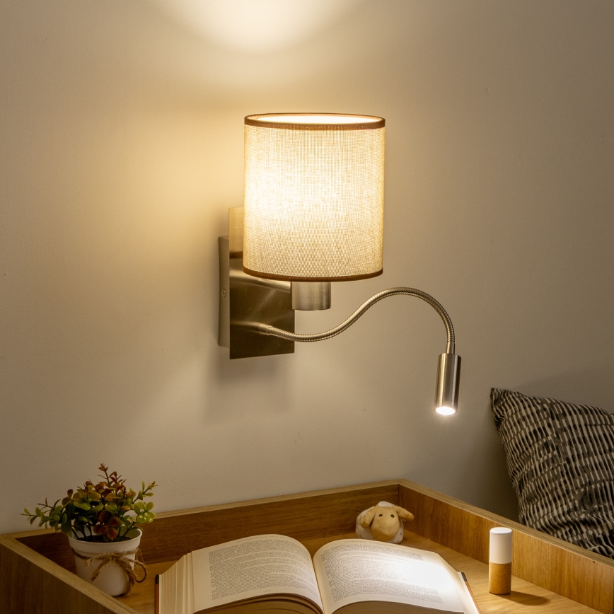 Brilagi - LED Flexibele wandlamp NUBILA 1xE27/25W/230V + LED/3W mat chroom/bruin