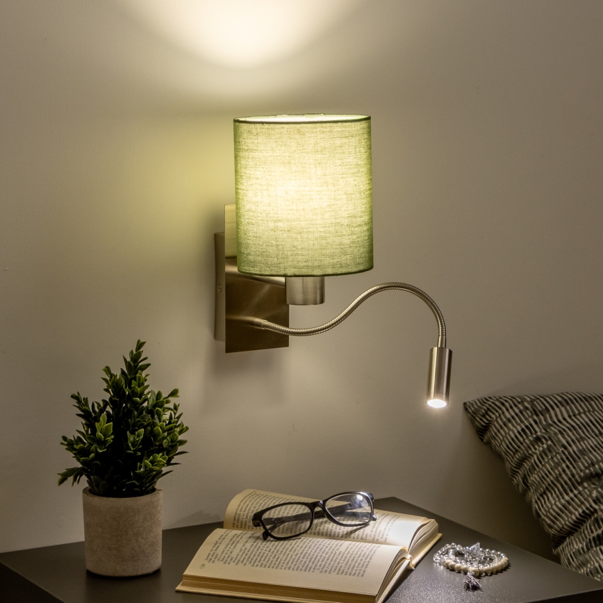 Brilagi - LED Flexibele wandlamp NUBILA 1xE27/25W/230V + LED/3W mat chroom/groen