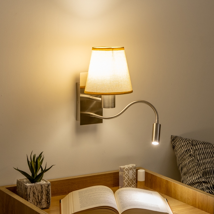 Brilagi - LED Flexibele wandlamp NUBILA 1xE27/25W/230V + LED/3W mat chroom/lichtbruin