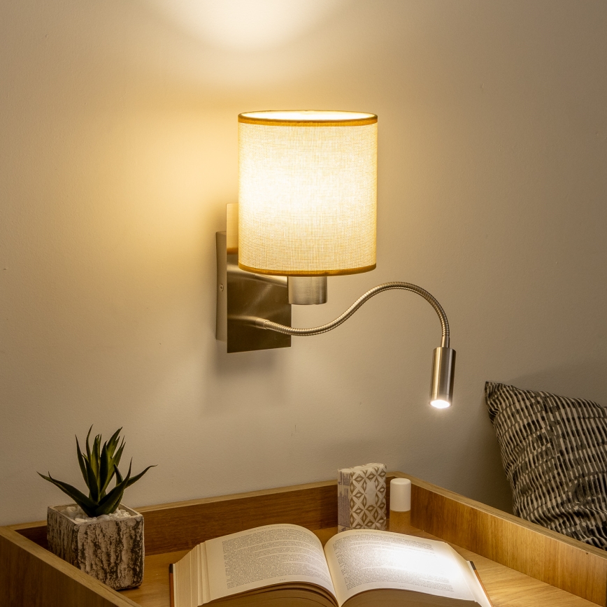 Brilagi - LED Flexibele wandlamp NUBILA 1xE27/25W/230V + LED/3W mat chroom/lichtbruin
