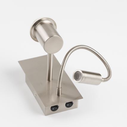 Brilagi - LED Flexibele wandlamp NUBILA 1xE27/25W/230V + LED/3W mat chroom/lichtbruin