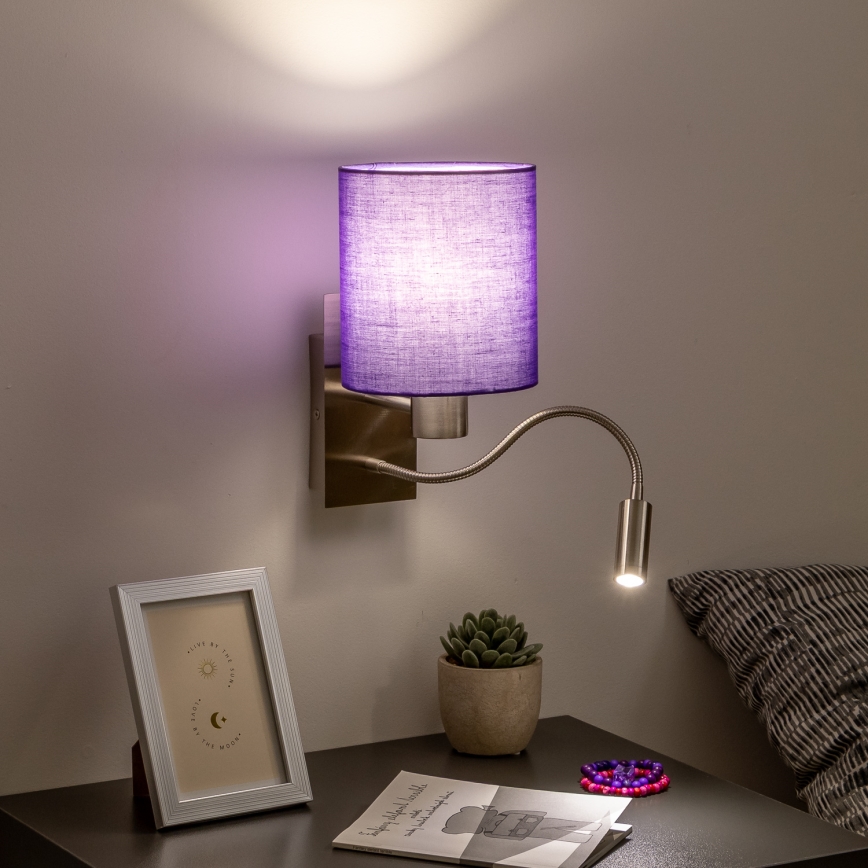 Brilagi - LED Flexibele wandlamp NUBILA 1xE27/25W/230V + LED/3W mat chroom/paars