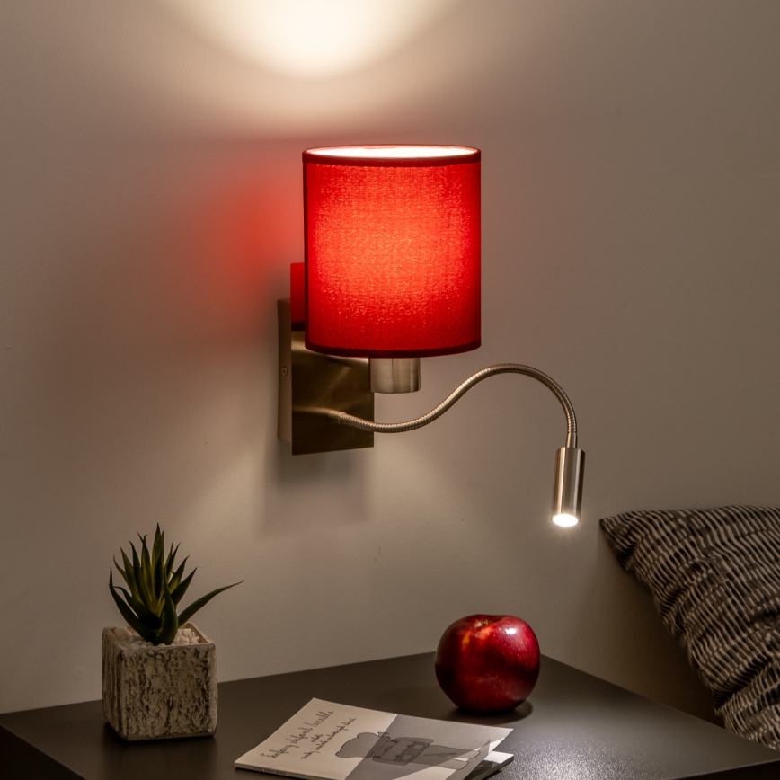 Brilagi - LED Flexibele wandlamp NUBILA 1xE27/25W/230V + LED/3W mat chroom/Pompejaanse rood