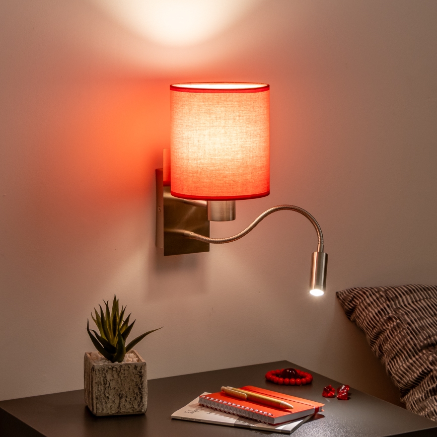 Brilagi - LED Flexibele wandlamp NUBILA 1xE27/25W/230V + LED/3W mat chroom/rood