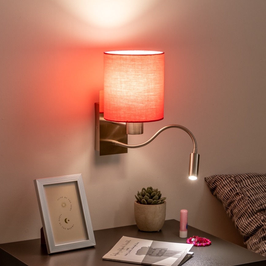 Brilagi - LED Flexibele wandlamp NUBILA 1xE27/25W/230V + LED/3W mat chroom/roze