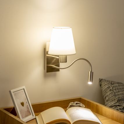 Brilagi - LED Flexibele wandlamp NUBILA 1xE27/25W/230V + LED/3W mat chroom/wit