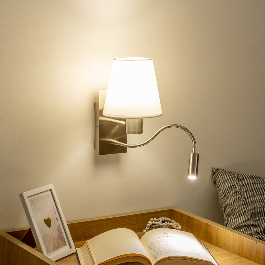 Brilagi - LED Flexibele wandlamp NUBILA 1xE27/25W/230V + LED/3W mat chroom/wit