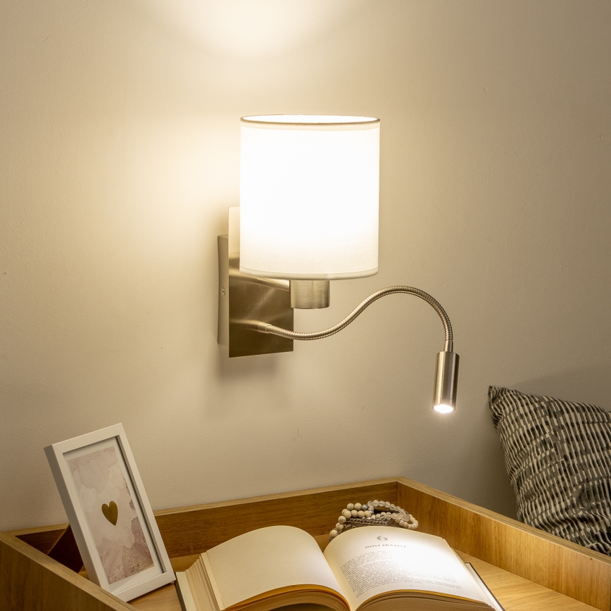 Brilagi - LED Flexibele wandlamp NUBILA 1xE27/25W/230V + LED/3W mat chroom/wit
