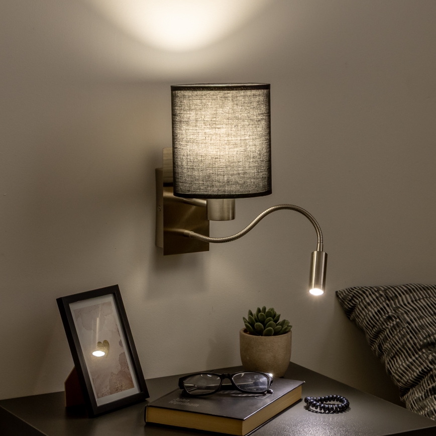 Brilagi - LED Flexibele wandlamp NUBILA 1xE27/25W/230V + LED/3W mat chroom/zwart