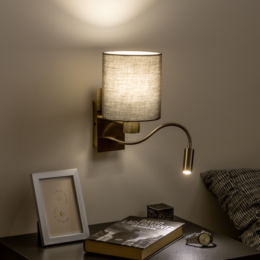 Brilagi - LED Flexibele wandlamp NUBILA 1xE27/25W/230V + LED/3W messing/antraciet