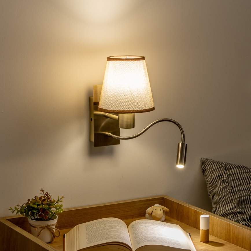 Brilagi - LED Flexibele wandlamp NUBILA 1xE27/25W/230V + LED/3W messing/bruin