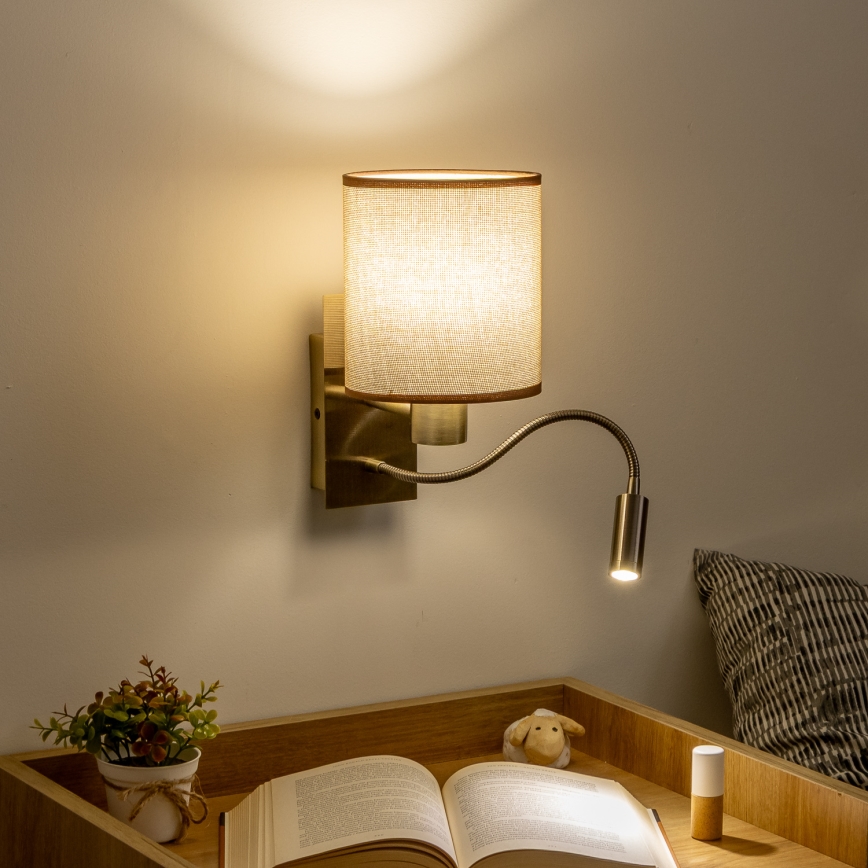 Brilagi - LED Flexibele wandlamp NUBILA 1xE27/25W/230V + LED/3W messing/bruin