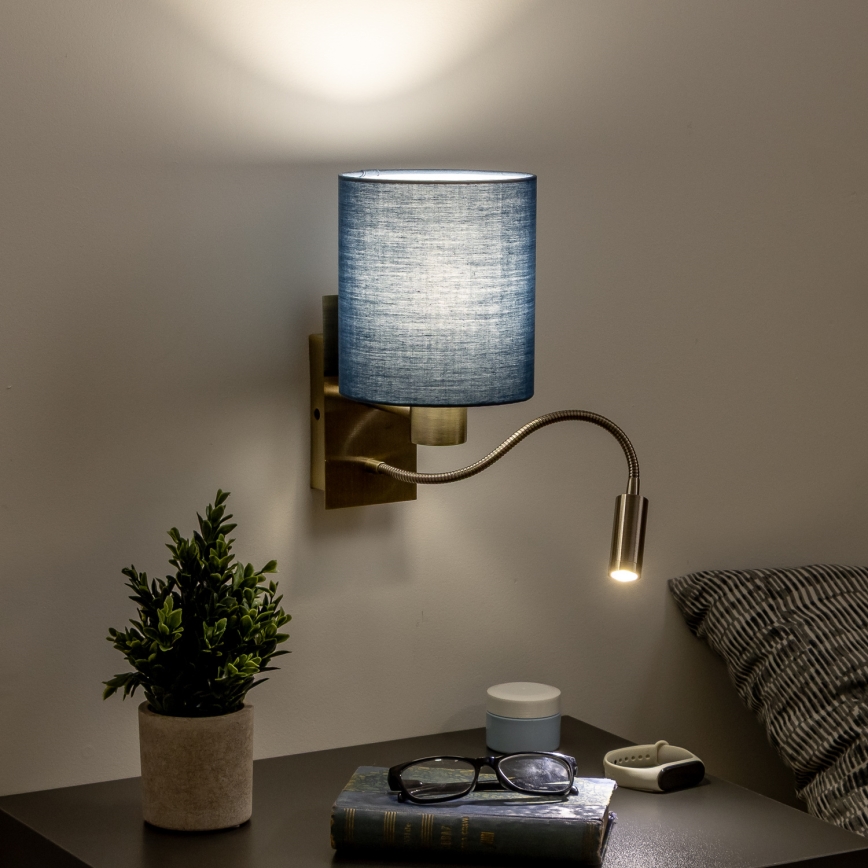 Brilagi - LED Flexibele wandlamp NUBILA 1xE27/25W/230V+ LED/3W messing/donkerblauw
