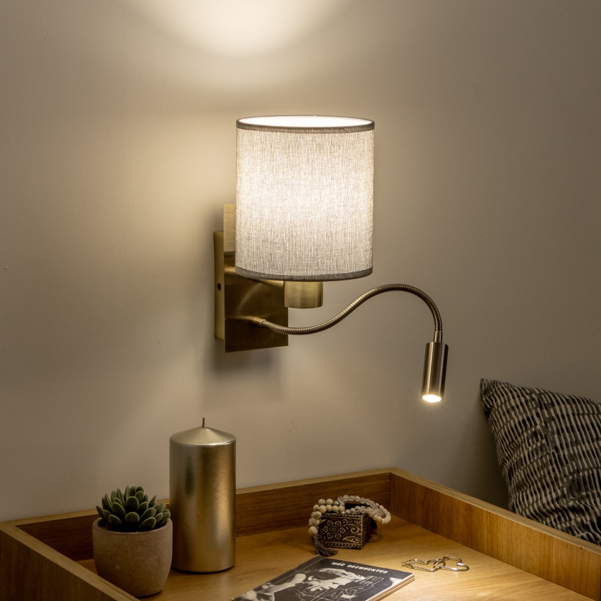 Brilagi - LED Flexibele wandlamp NUBILA 1xE27/25W/230V + LED/3W messing/grijs