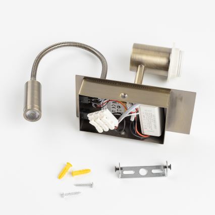 Brilagi - LED Flexibele wandlamp NUBILA 1xE27/25W/230V + LED/3W messing/grijs