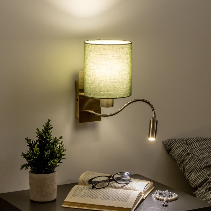 Brilagi - LED Flexibele wandlamp NUBILA 1xE27/25W/230V + LED/3W messing/groen