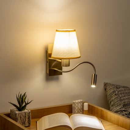 Brilagi - LED Flexibele wandlamp NUBILA 1xE27/25W/230V + LED/3W messing/lichtbruin