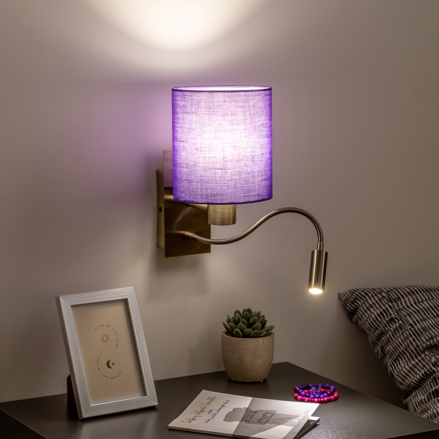Brilagi - LED Flexibele wandlamp NUBILA 1xE27/25W/230V + LED/3W messing/paars
