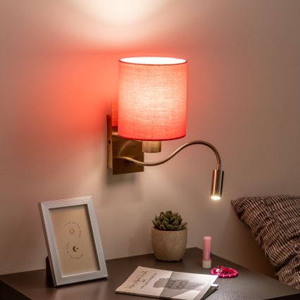 Brilagi - LED Flexibele wandlamp NUBILA 1xE27/25W/230V + LED/3W messing/roze