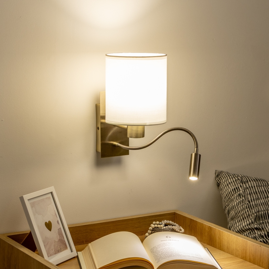 Brilagi - LED Flexibele wandlamp NUBILA 1xE27/25W/230V + LED/3W messing/wit
