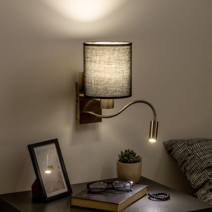 Brilagi - LED Flexibele wandlamp NUBILA 1xE27/25W/230V + LED/3W messing/zwart