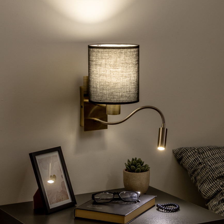 Brilagi - LED Flexibele wandlamp NUBILA 1xE27/25W/230V + LED/3W messing/zwart