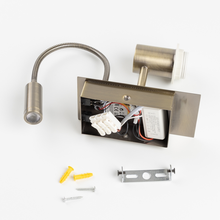 Brilagi - LED Flexibele wandlamp NUBILA 1xE27/25W/230V + LED/3W messing/zwart
