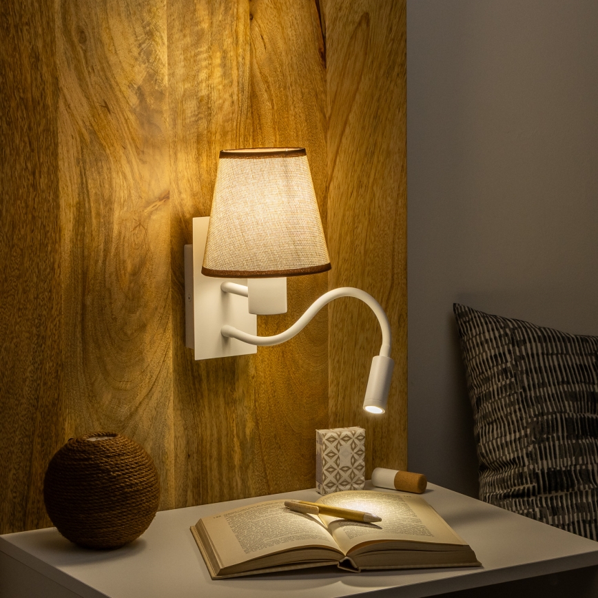 Brilagi - LED Flexibele wandlamp NUBILA 1xE27/25W/230V + LED/3W wit/bruin