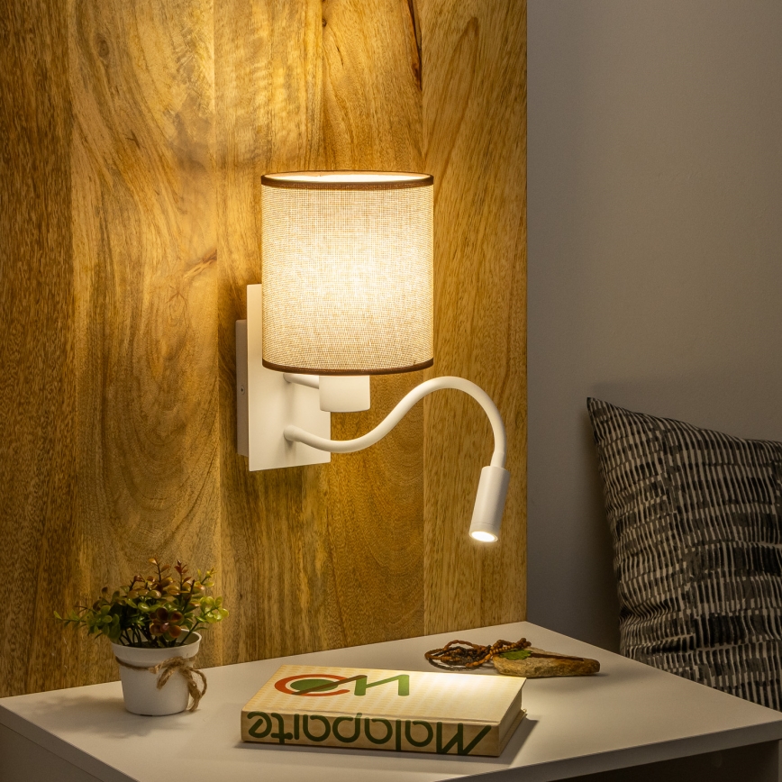 Brilagi - LED Flexibele wandlamp NUBILA 1xE27/25W/230V + LED/3W wit/bruin