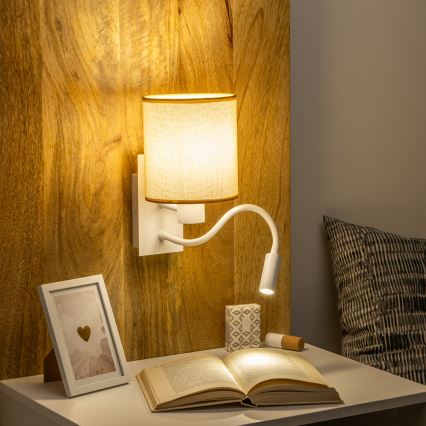 Brilagi - LED Flexibele wandlamp NUBILA 1xE27/25W/230V + LED/3W wit/lichtbruin